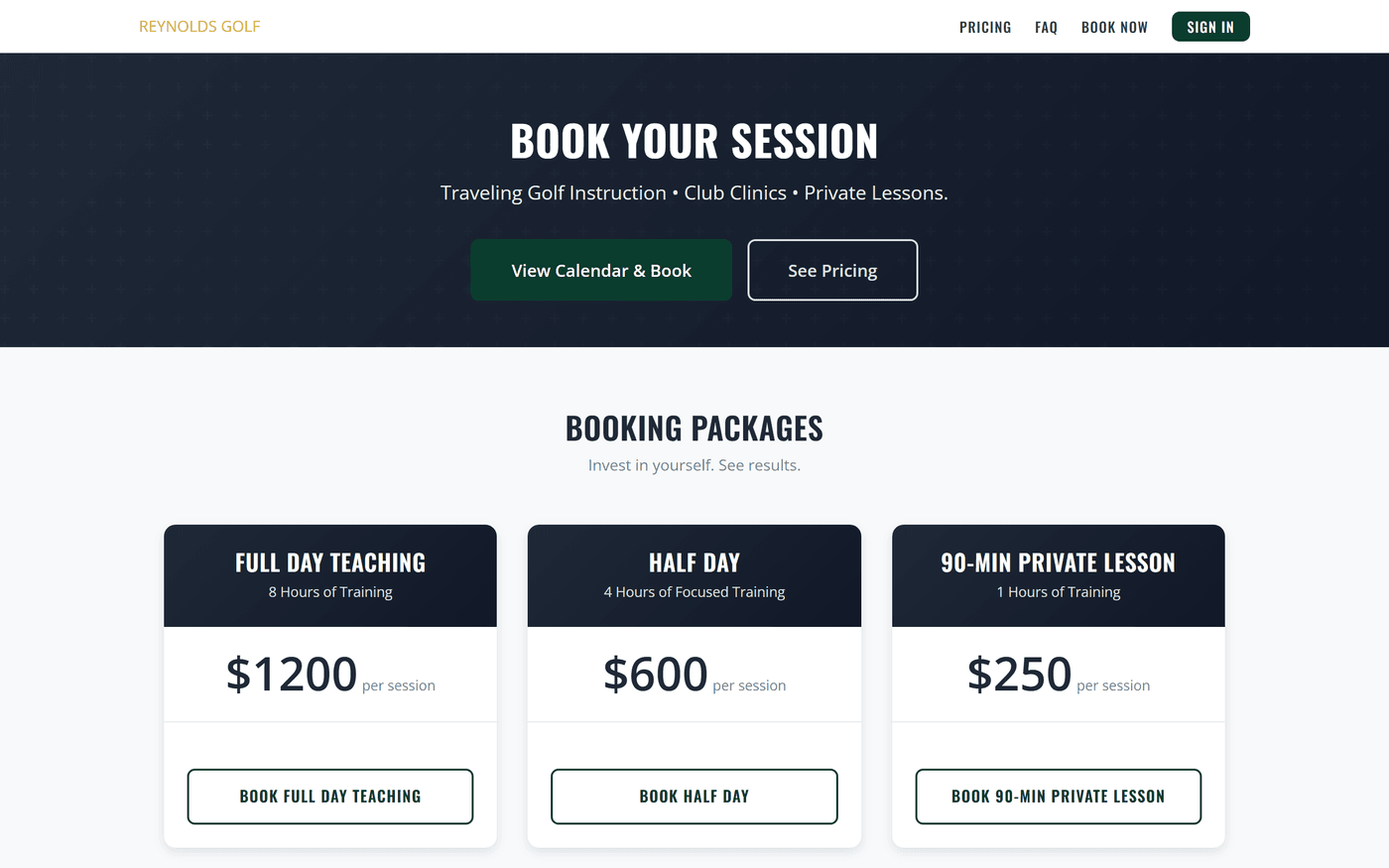 A branded client site with services and prices